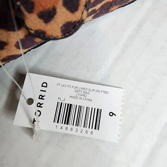 9W Torrid Brown Leopard Lined Slip On Mule Flat Faux Fur Faux Suede Wide Width