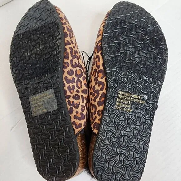 9W Torrid Brown Leopard Lined Slip On Mule Flat Faux Fur Faux Suede Wide Width