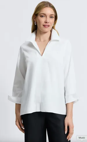 Agnes Stretch No Iron Popover Long Sleeve Shirt - White