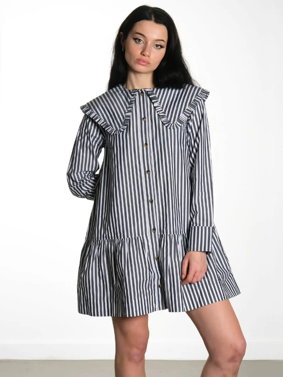 Black and White Stripe Mini Shirt Dress