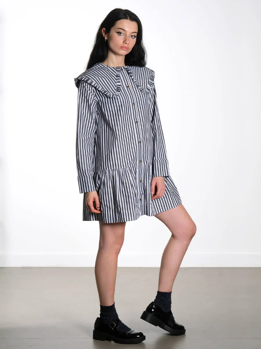 Black and White Stripe Mini Shirt Dress