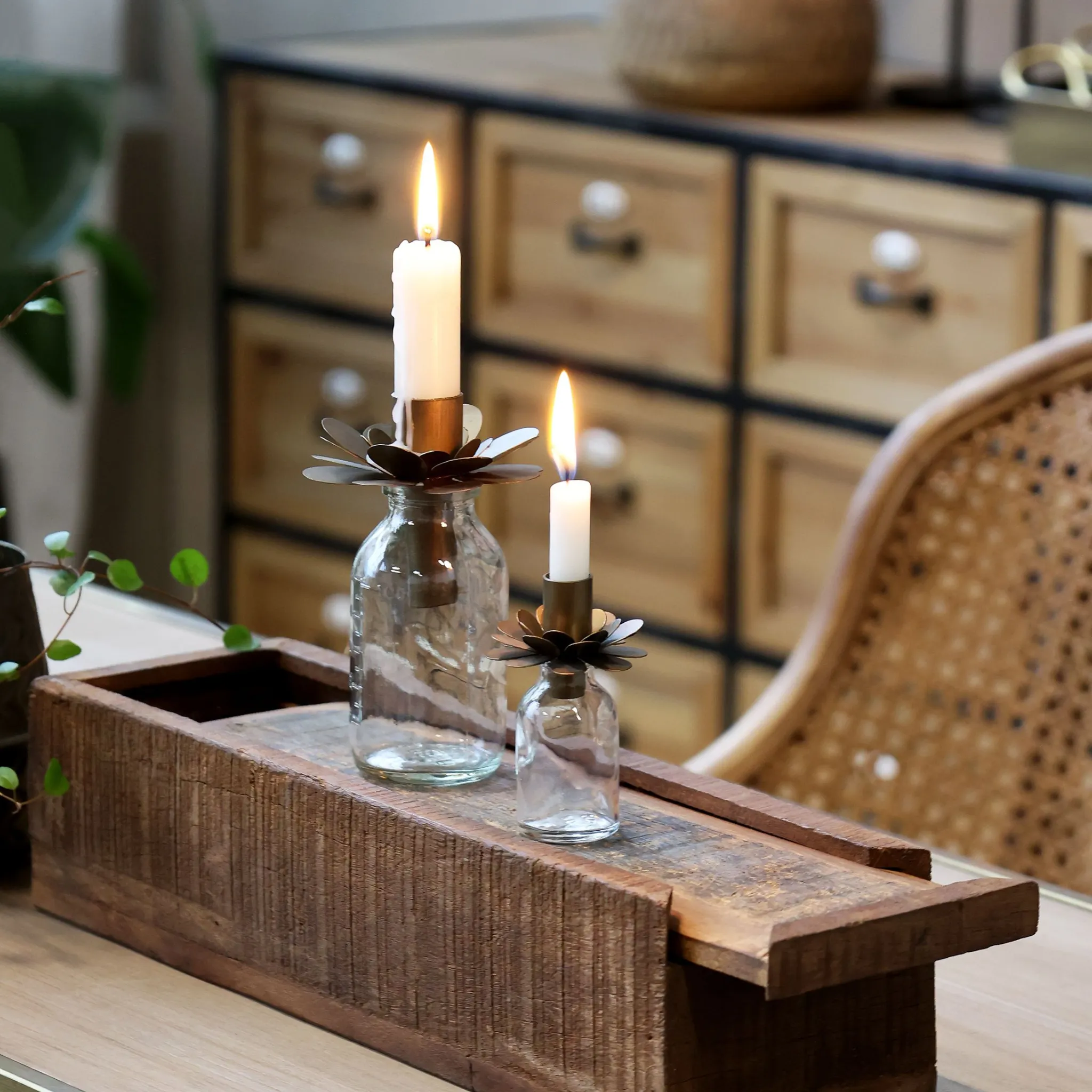 Chic antique Flaske med lysholder - Flere størrelser