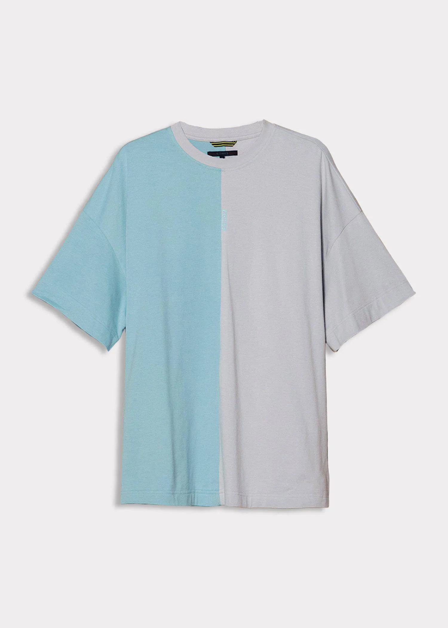 Color Blocked Oversize Tee with Reflective Tape in Teal