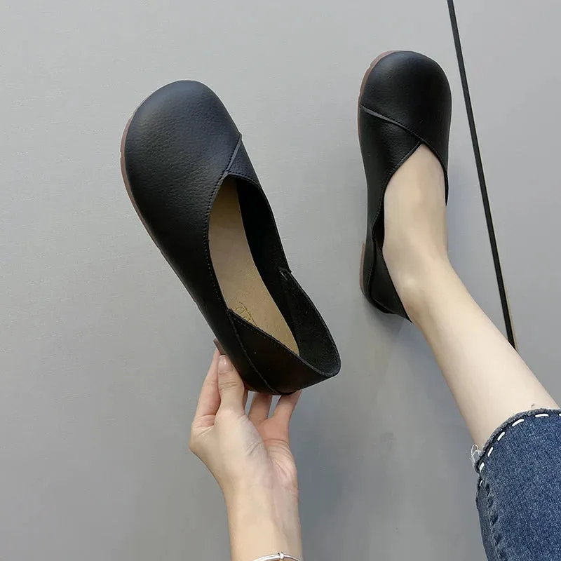 Genuine Leather Handmade Flats – Spring and Autumn Ballerina Shoes, Comfortable Soft Leather Loafers for Women