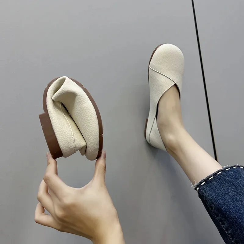 Genuine Leather Handmade Flats – Spring and Autumn Ballerina Shoes, Comfortable Soft Leather Loafers for Women