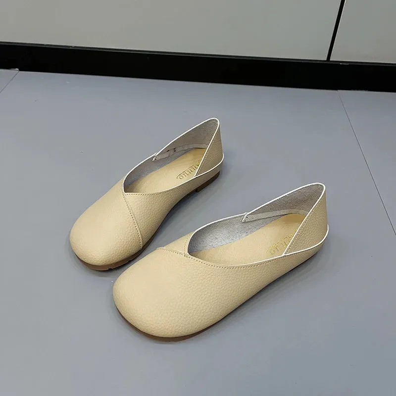 Genuine Leather Handmade Flats – Spring and Autumn Ballerina Shoes, Comfortable Soft Leather Loafers for Women
