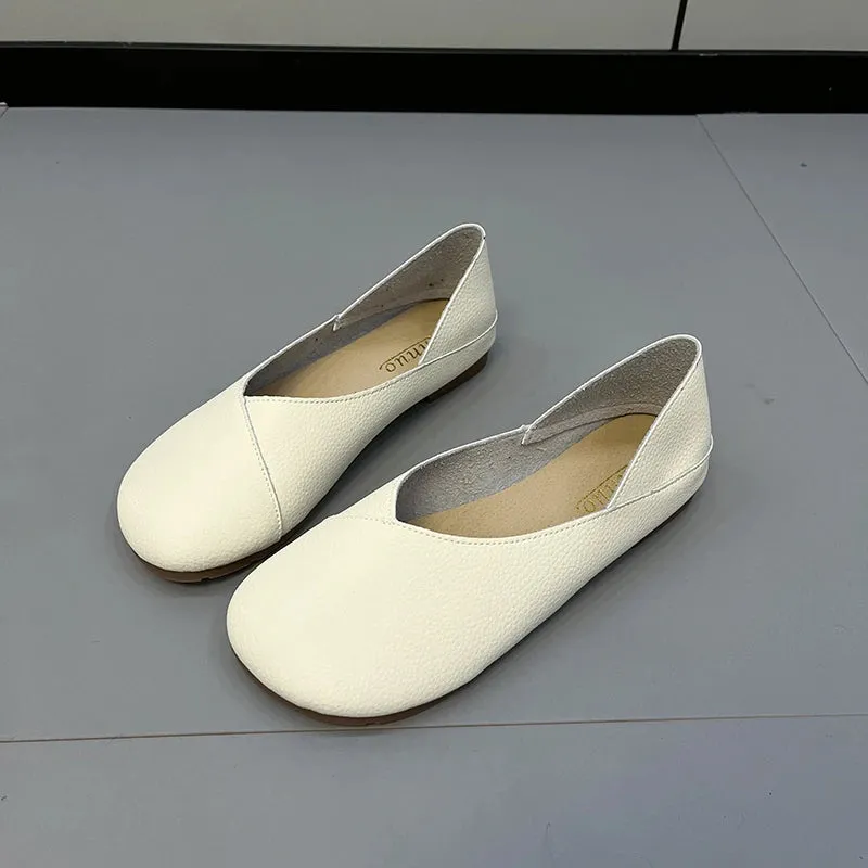 Genuine Leather Handmade Flats – Spring and Autumn Ballerina Shoes, Comfortable Soft Leather Loafers for Women