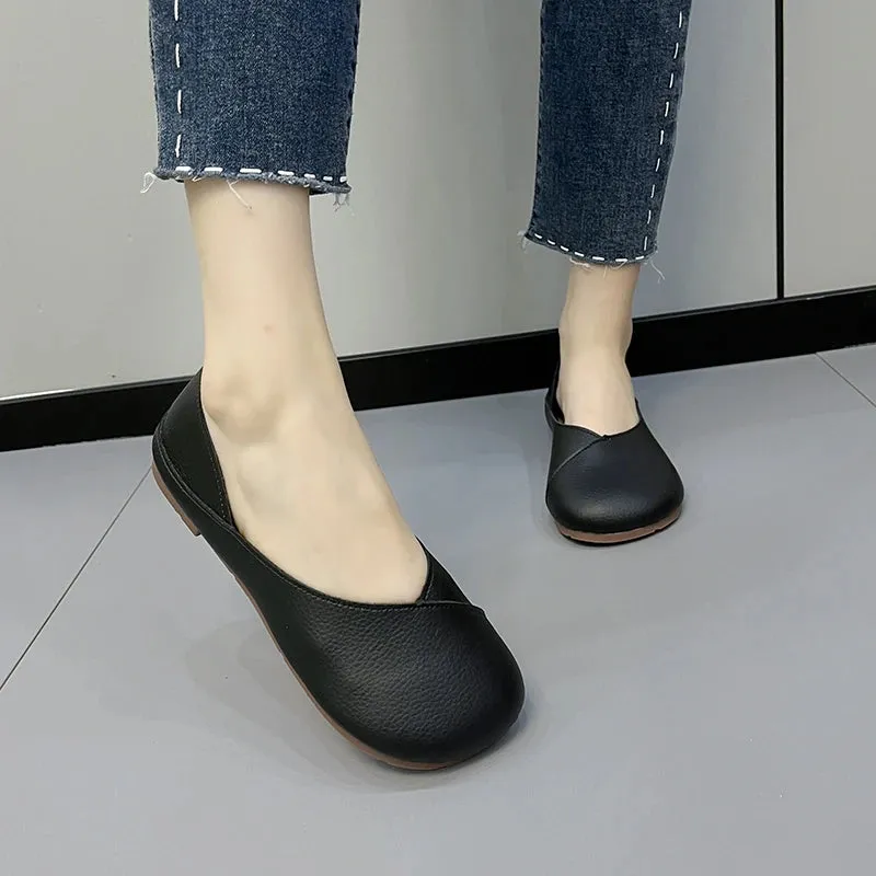 Genuine Leather Handmade Flats – Spring and Autumn Ballerina Shoes, Comfortable Soft Leather Loafers for Women