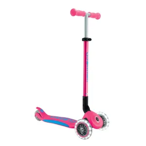 Globber Primo Foldable PLUS Lights 3-Wheels Kids Scooter - Fuchsia-Sky Blue