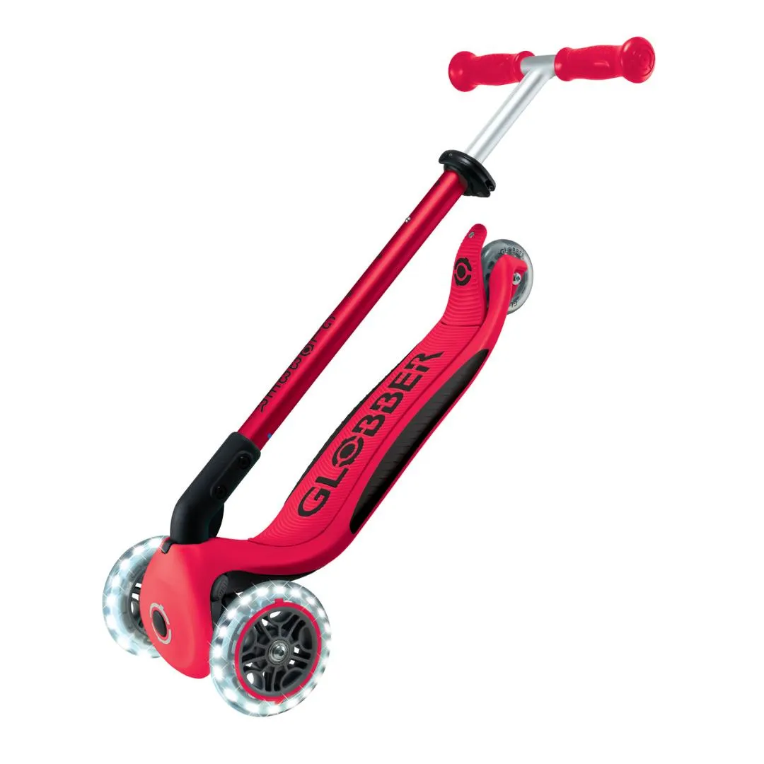 Globber Primo Foldable PLUS Lights 3-Wheels Kids Scooter - New Red