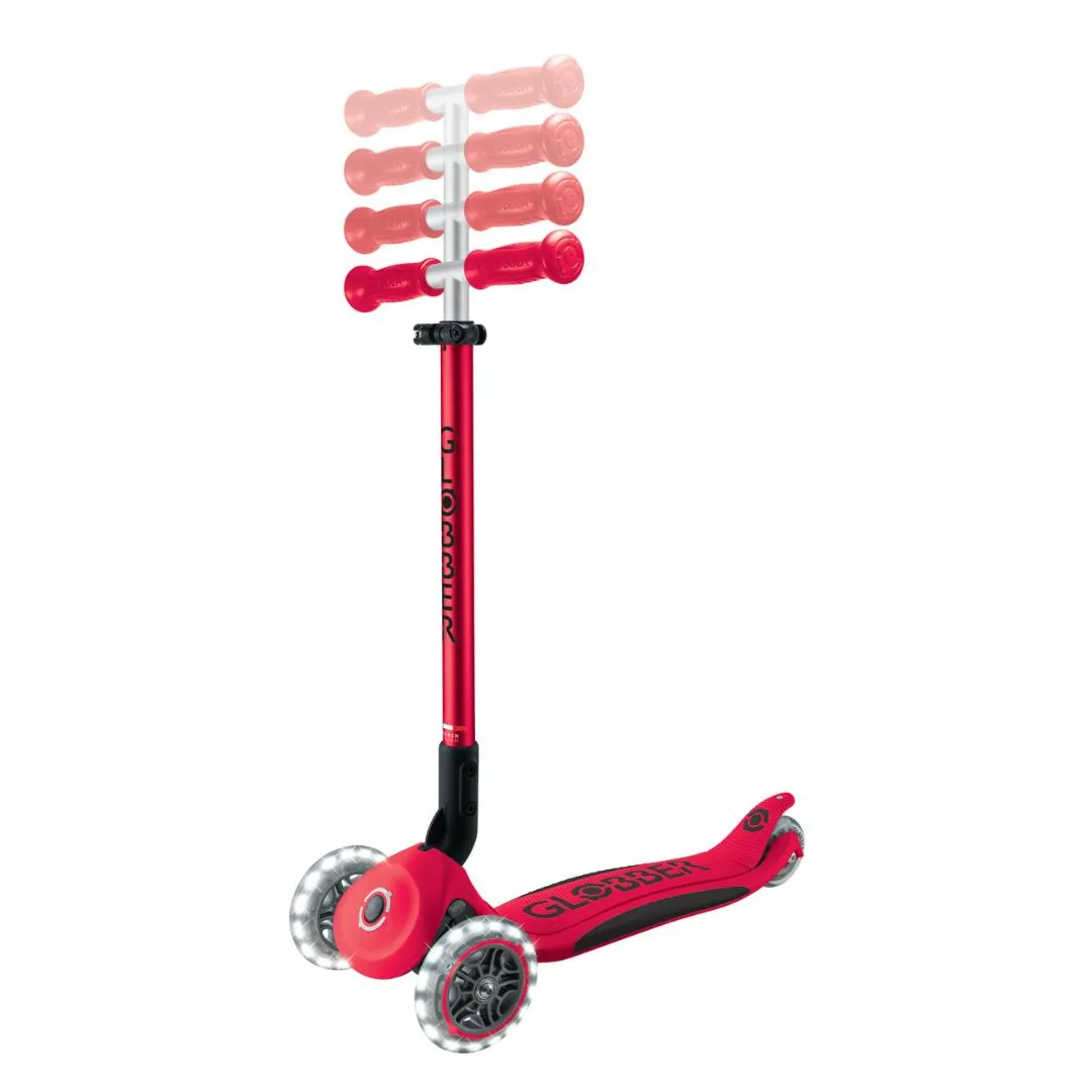 Globber Primo Foldable PLUS Lights 3-Wheels Kids Scooter - New Red