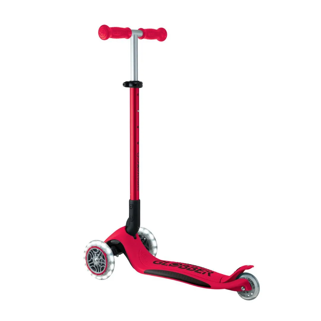 Globber Primo Foldable PLUS Lights 3-Wheels Kids Scooter - New Red