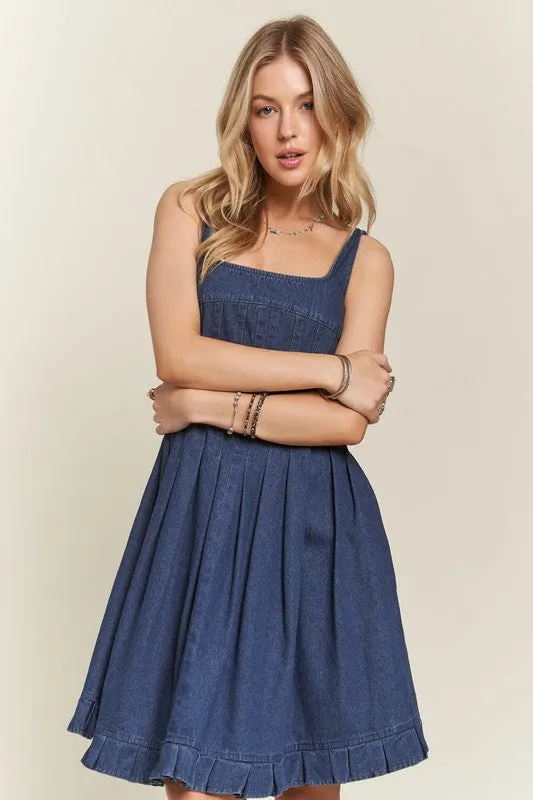 Hazel Blues® |  ADORA Smocked Back Square Neck Denim Dress