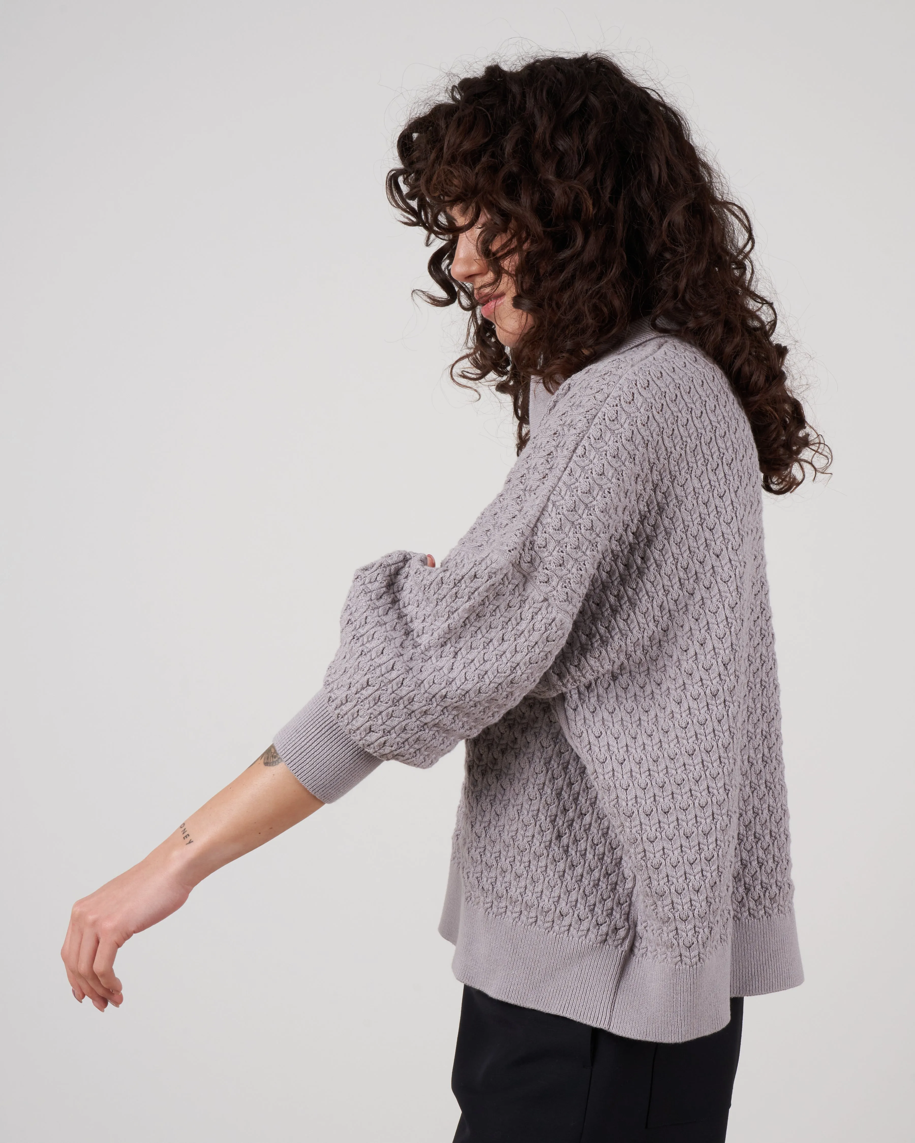 lace polo - stone grey
