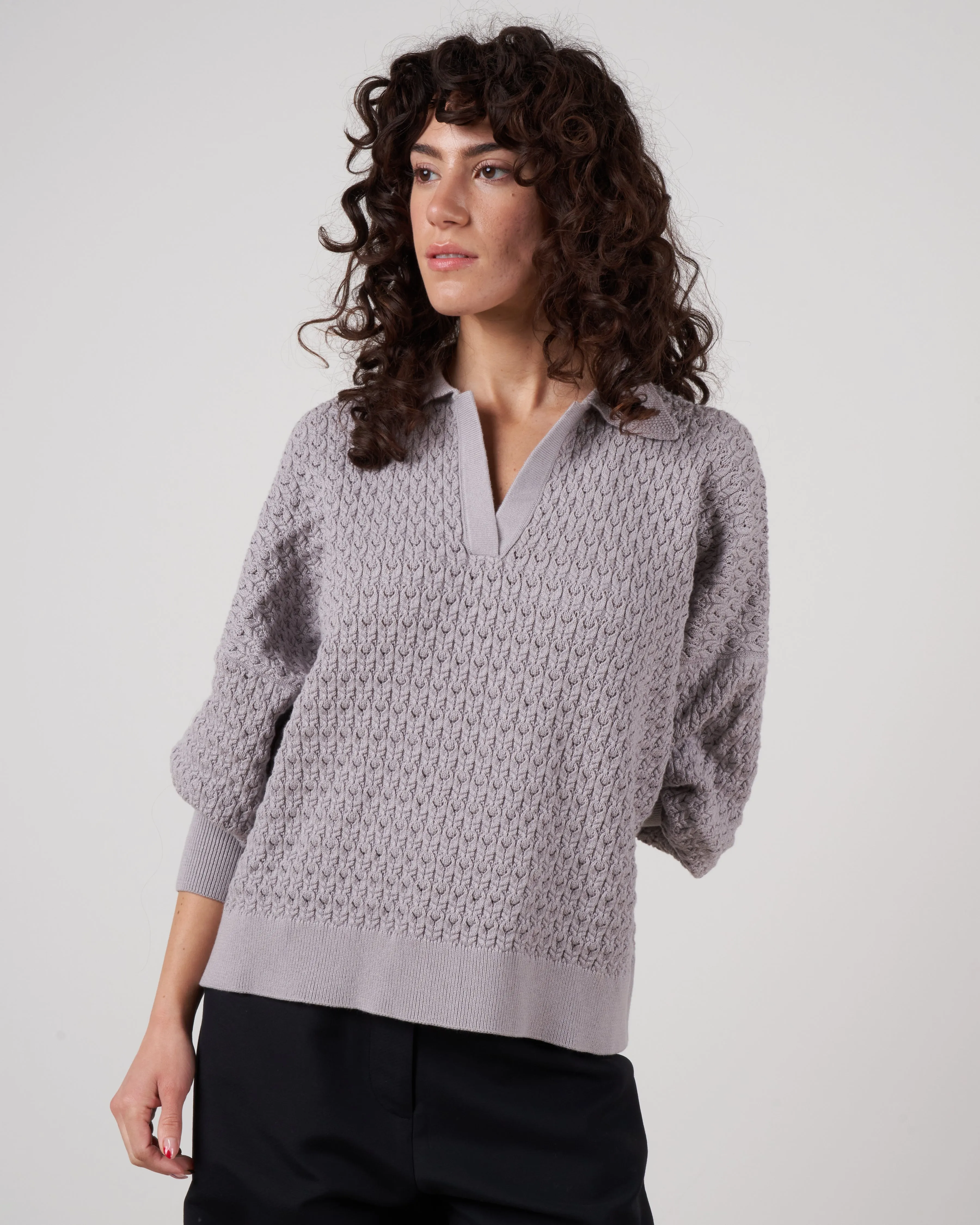 lace polo - stone grey