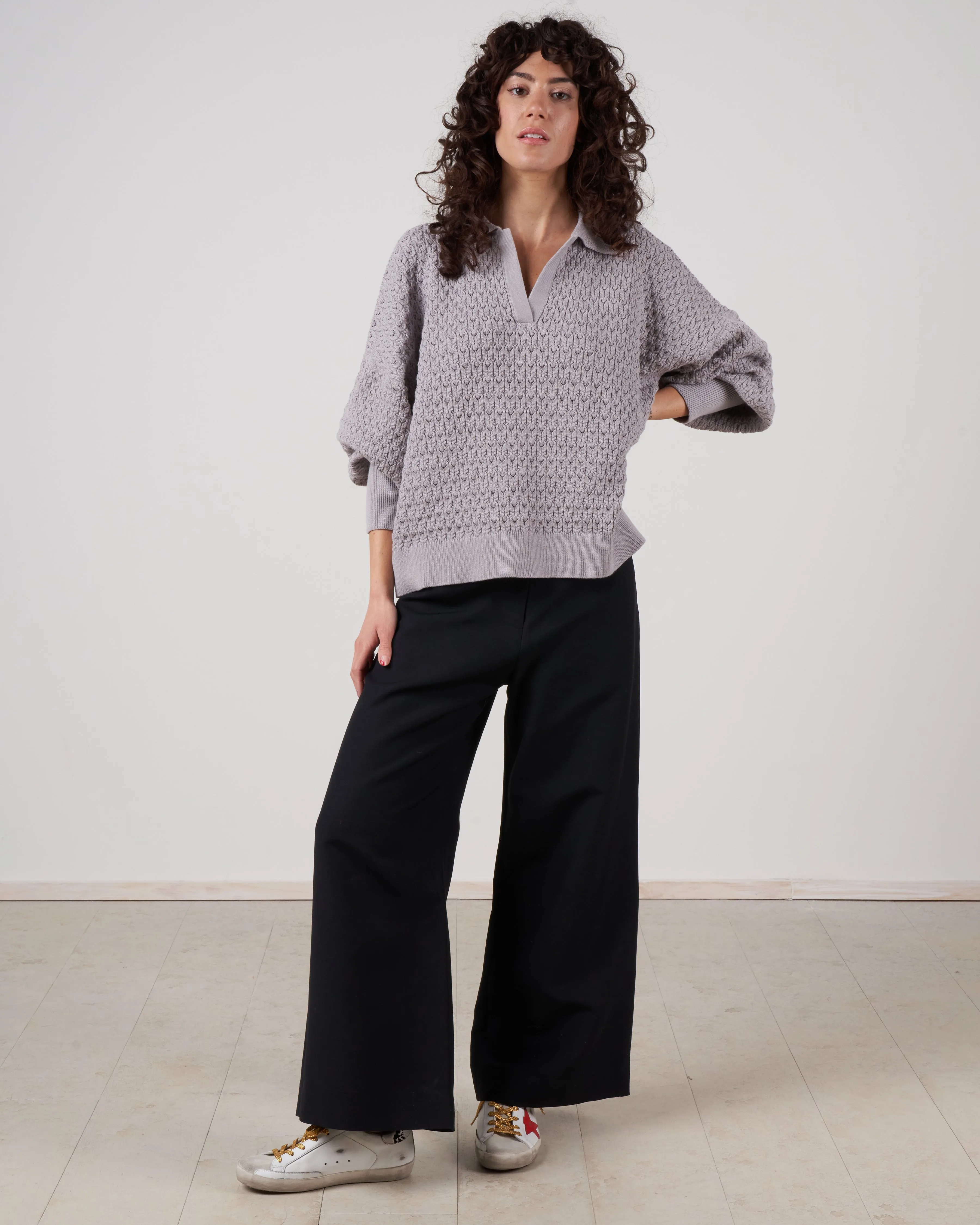 lace polo - stone grey