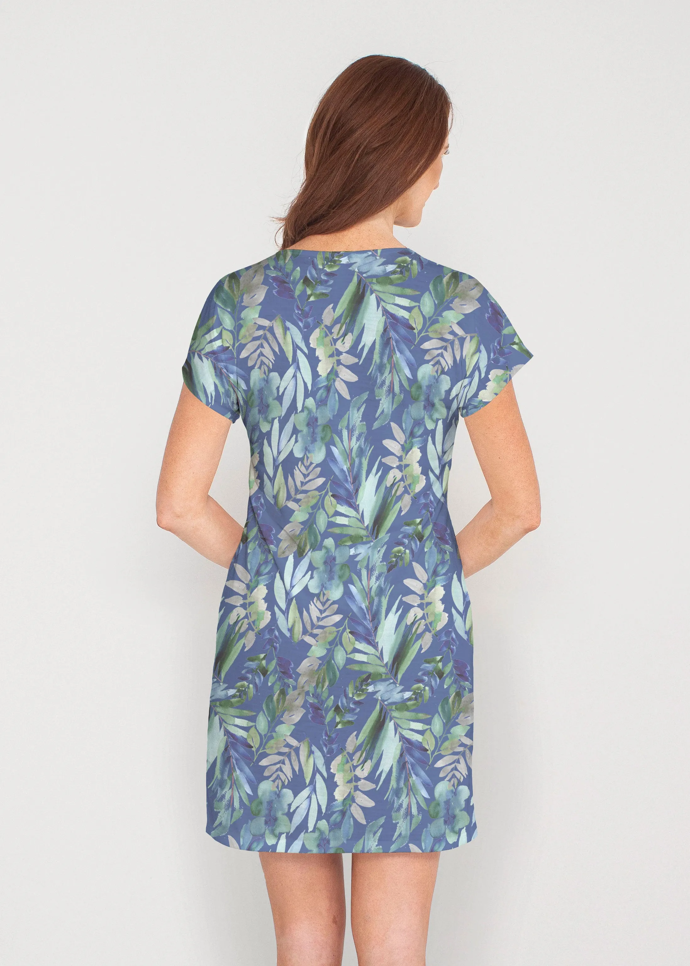 Leah Leaves (16258) ~ French Terry Short Sleeve Crew Dress
