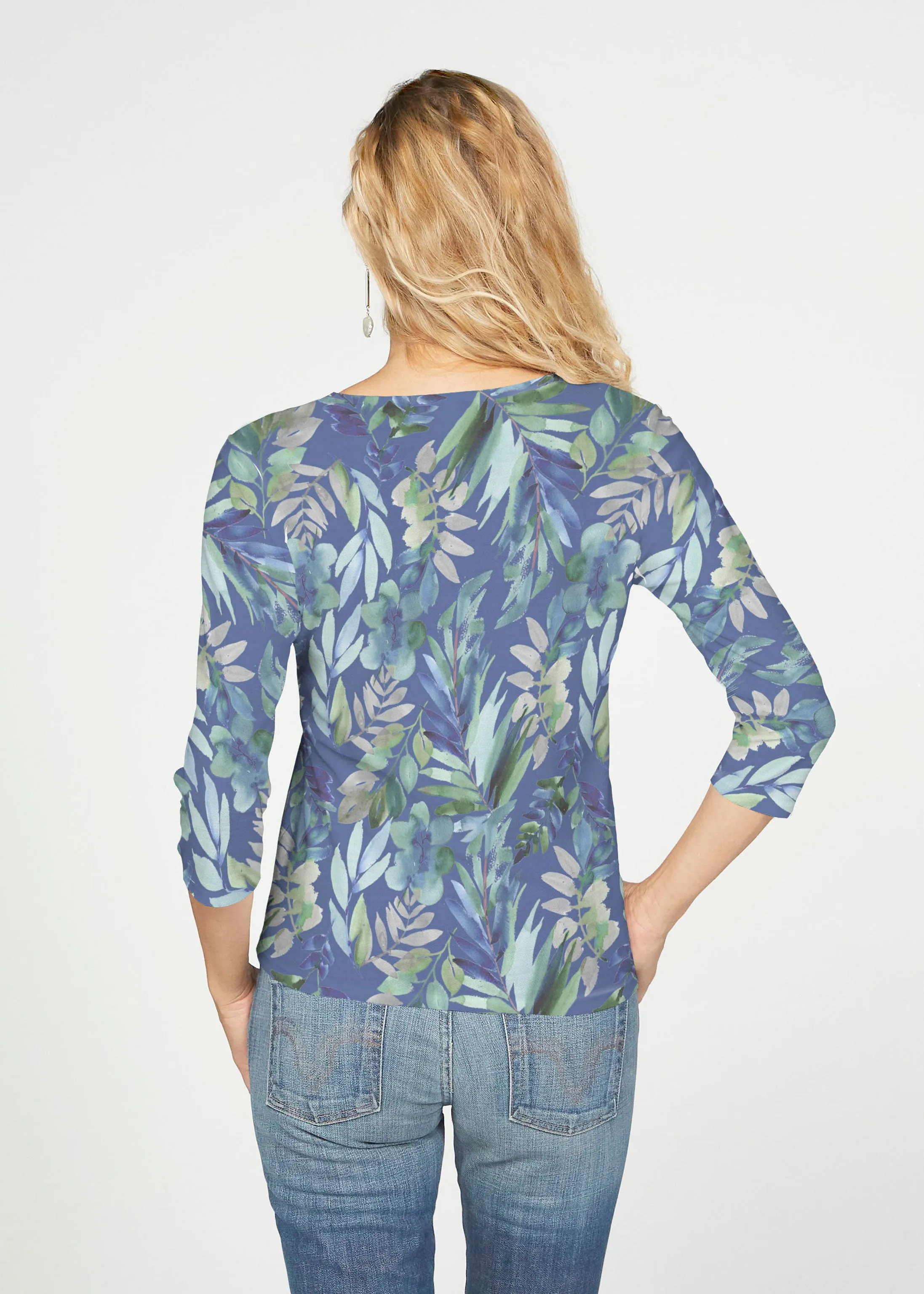 Leah Leaves (16258) ~ French Terry Tie 3/4 Sleeve Top