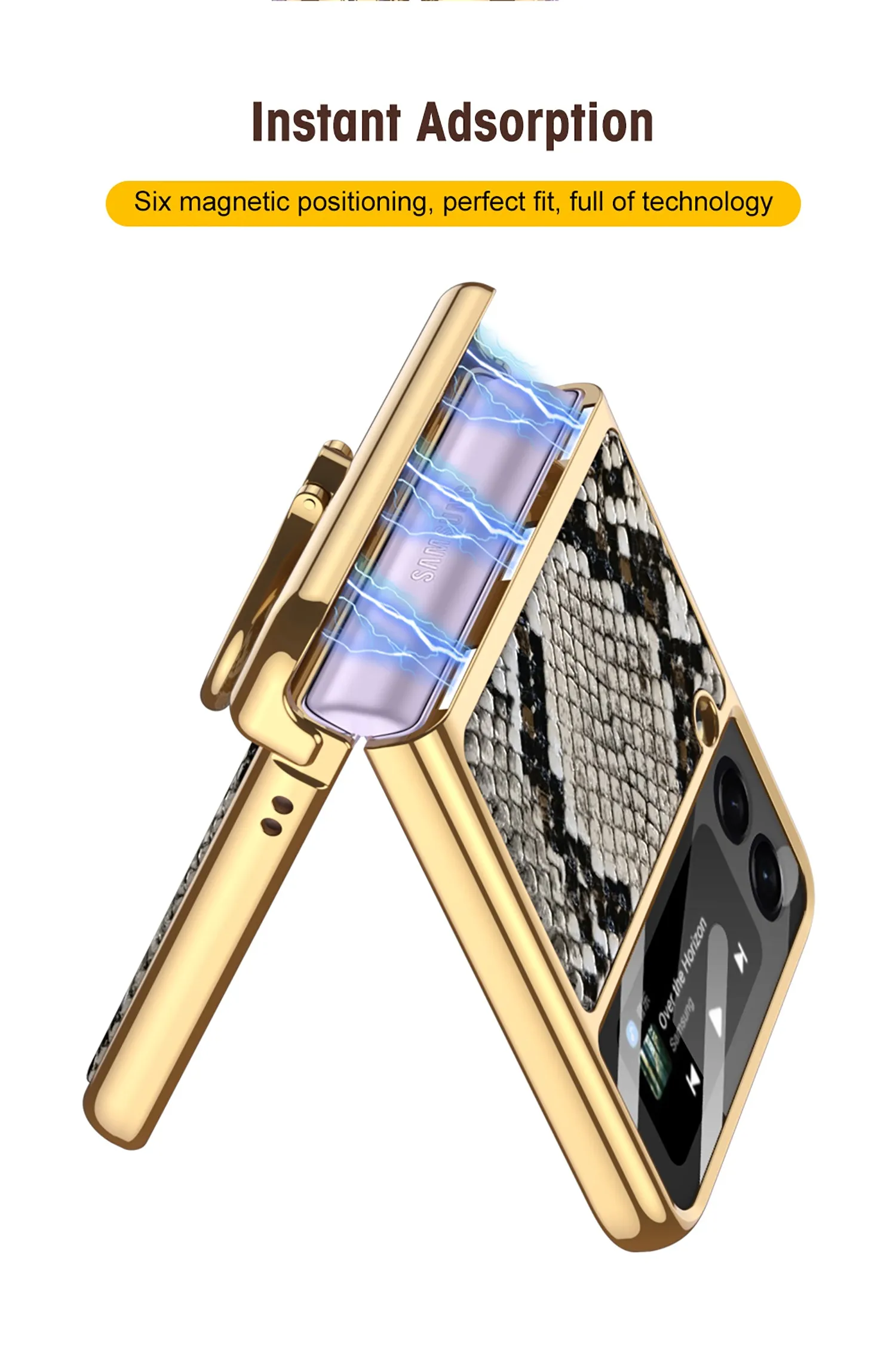 Magnetic Hinge Leather Texture Cover For Samsung Galaxy Z Flip 3 Case Back Screen Glass Plating Hard For Galaxy Z Flip3 Case