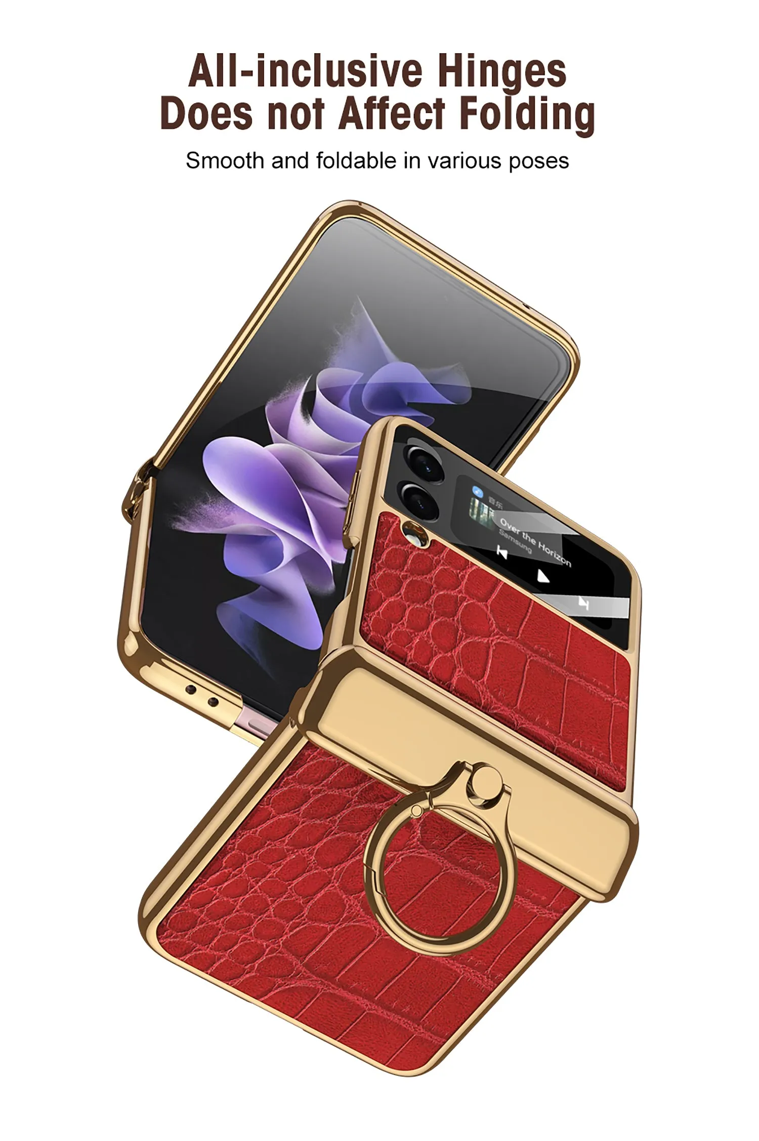 Magnetic Hinge Leather Texture Cover For Samsung Galaxy Z Flip 3 Case Back Screen Glass Plating Hard For Galaxy Z Flip3 Case