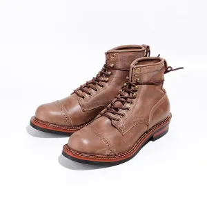 Men's leather motorcycle Vintage boots autumn and winter leather tooling short boots men's color matching shoes