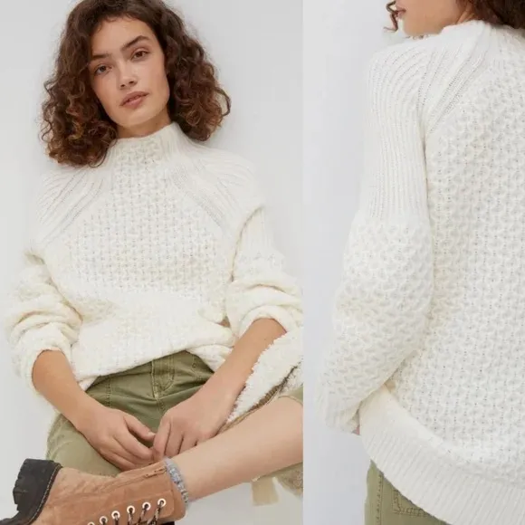 NWT Anthropologie Tunic Winter White Cable Sweater Bia Mock Alpaca