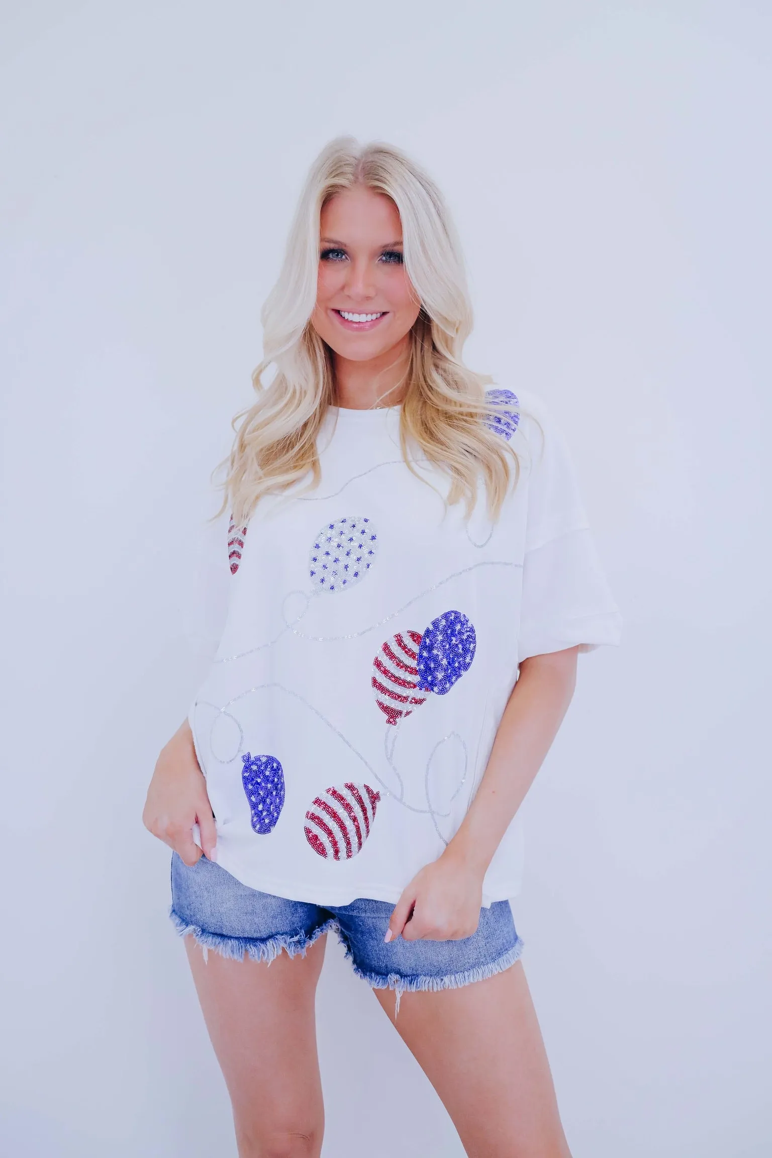 Patriotic Sequin Balloon Patch Oversized Top - 2 Colors