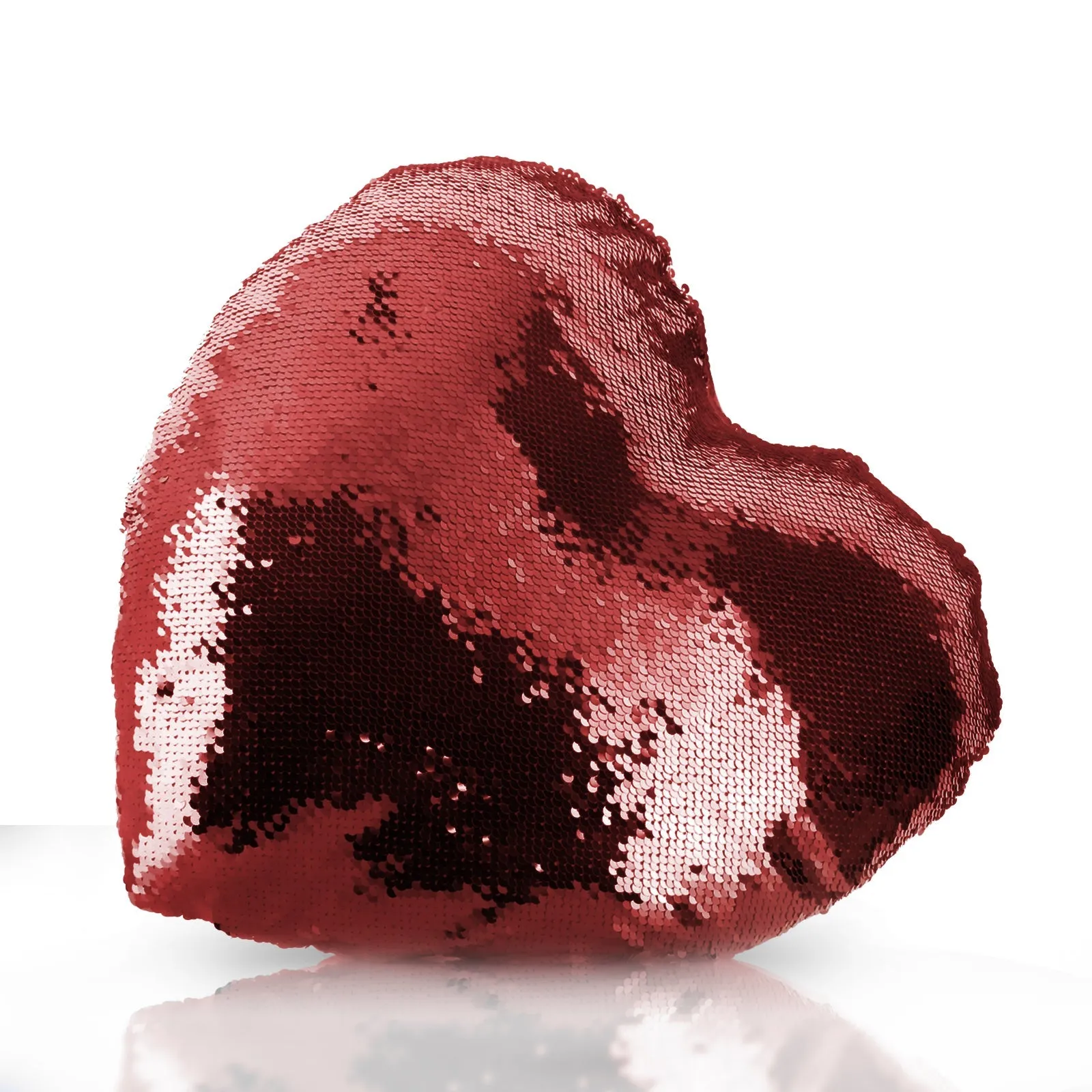 Personalised Sequin Heart Cushion with White Goat with Red Flower Hair and Cute Text
