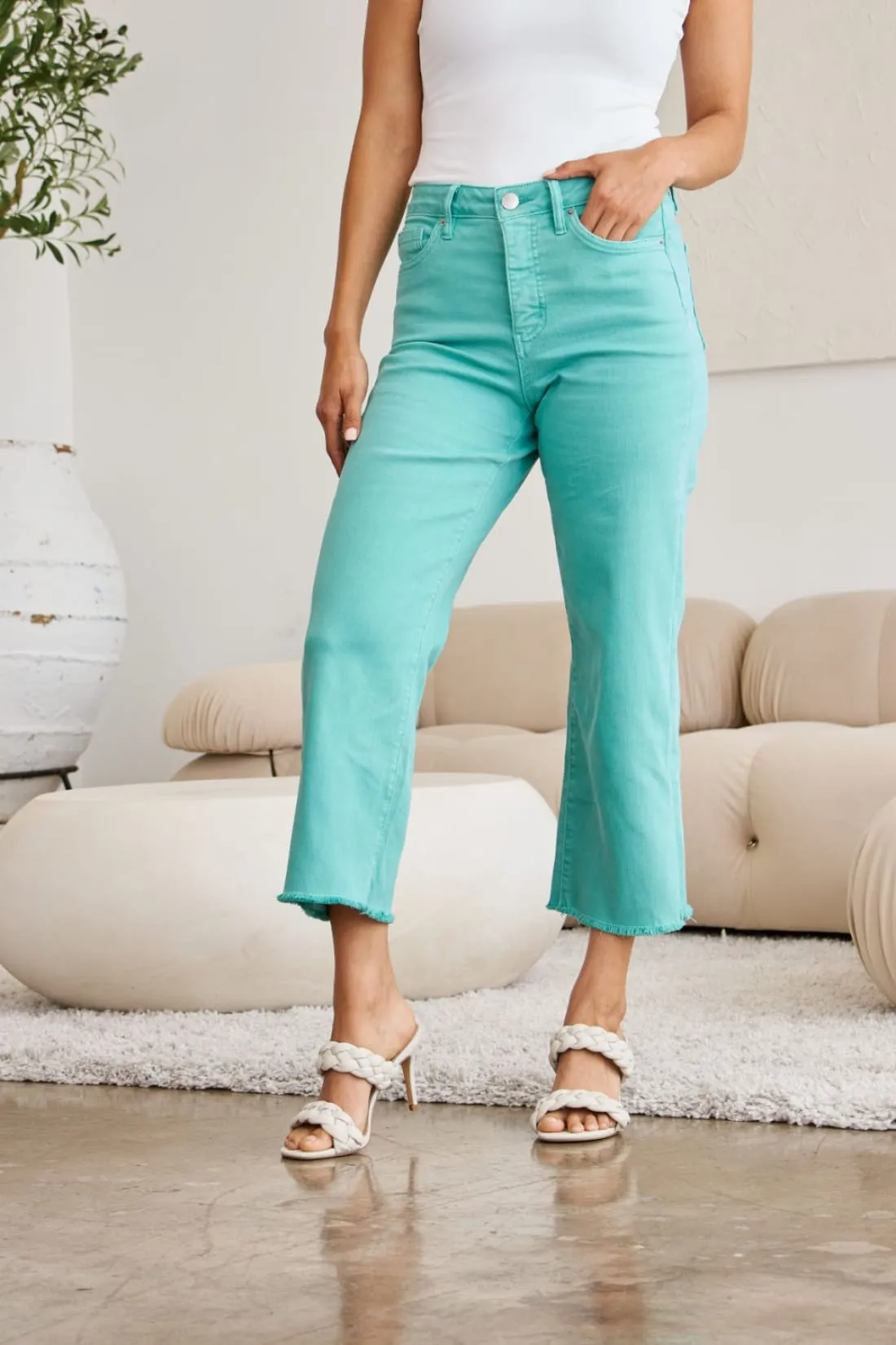 RFM Crop Chloe Tummy Control High Waist Raw Hem Jeans