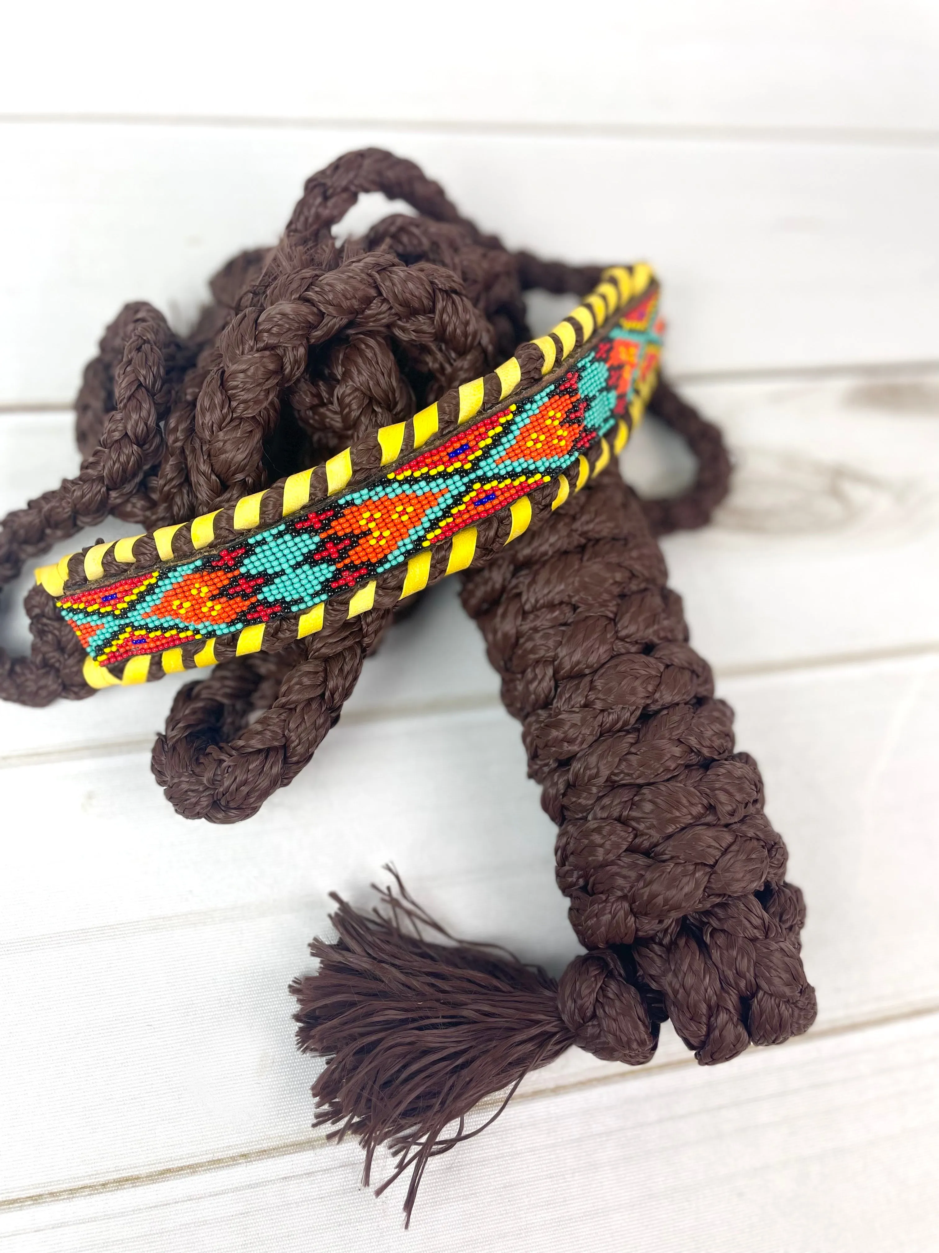 SALE! Orange, Red, Yellow & Teal Beaded Nylon Muletape Halter