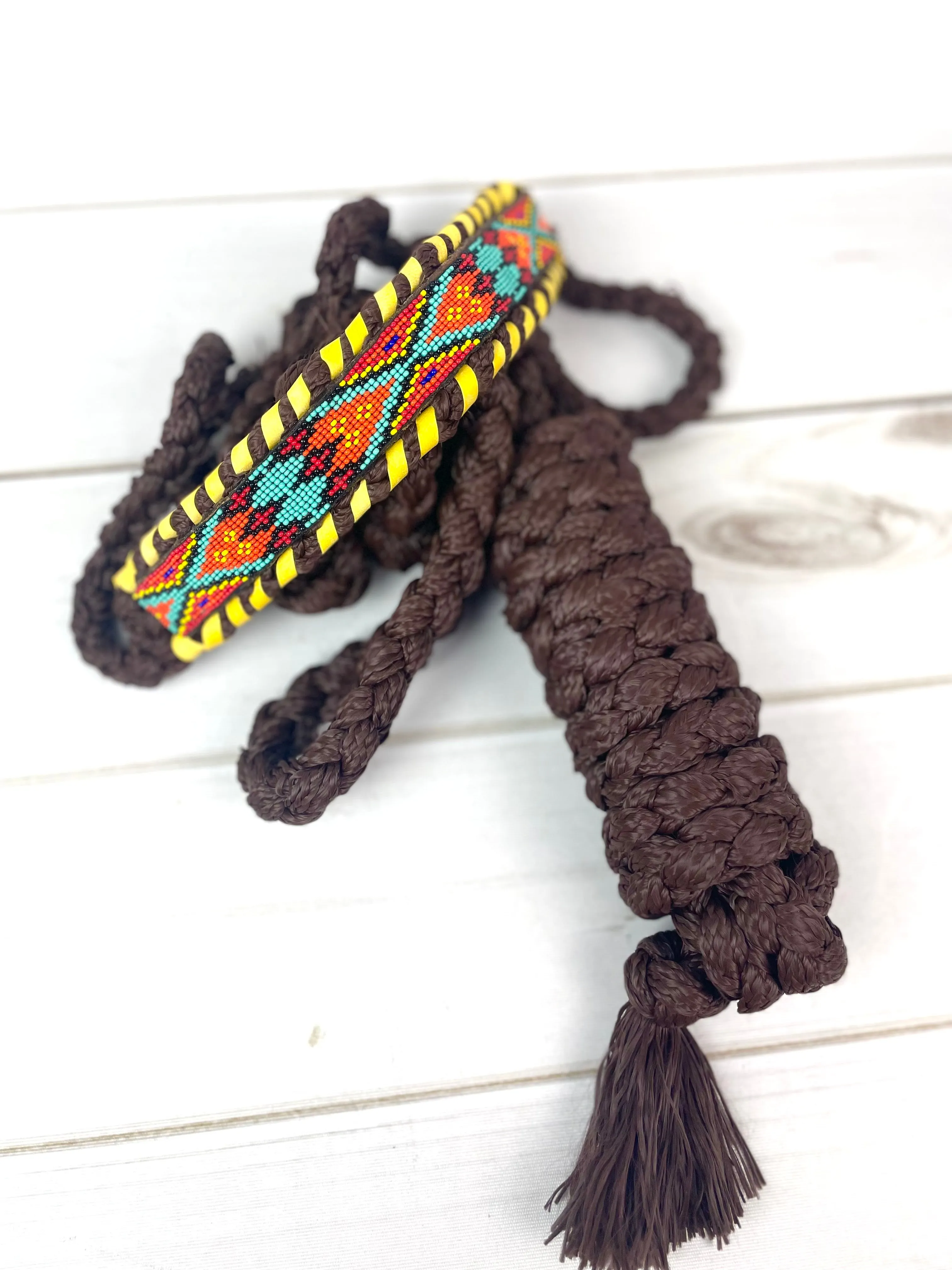 SALE! Orange, Red, Yellow & Teal Beaded Nylon Muletape Halter
