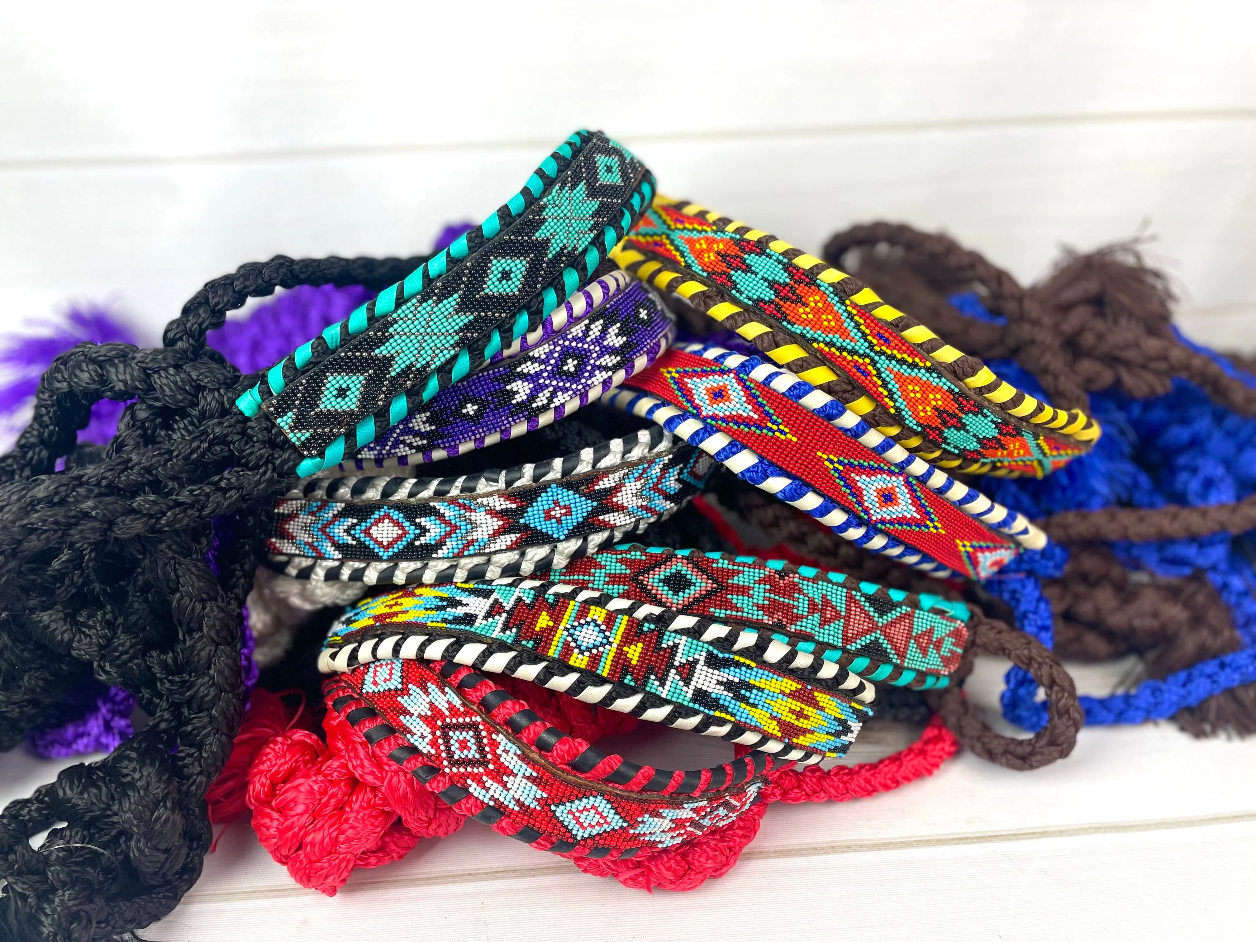 SALE! Orange, Red, Yellow & Teal Beaded Nylon Muletape Halter