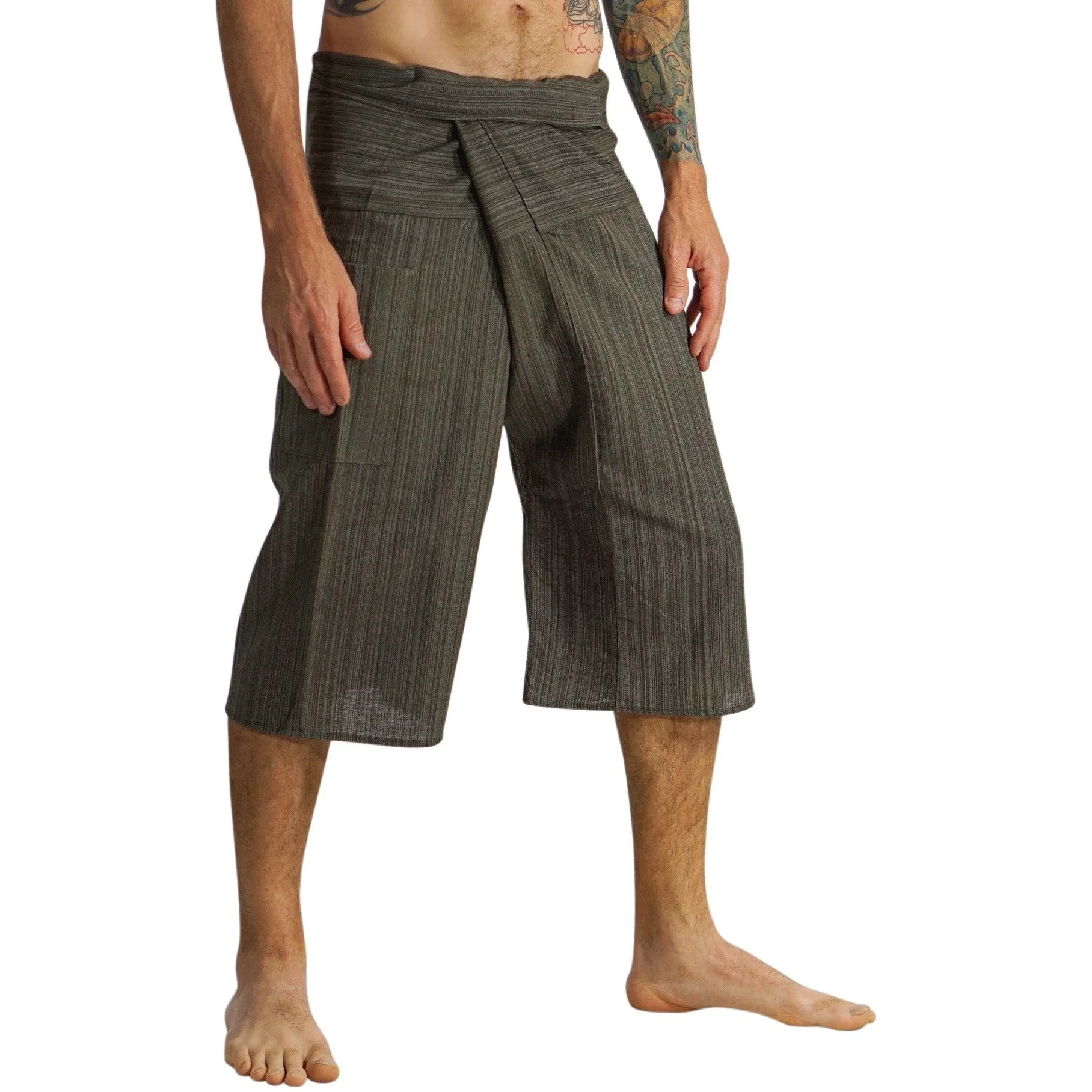 'Short Thai Fisherman Pants' - Striped Green