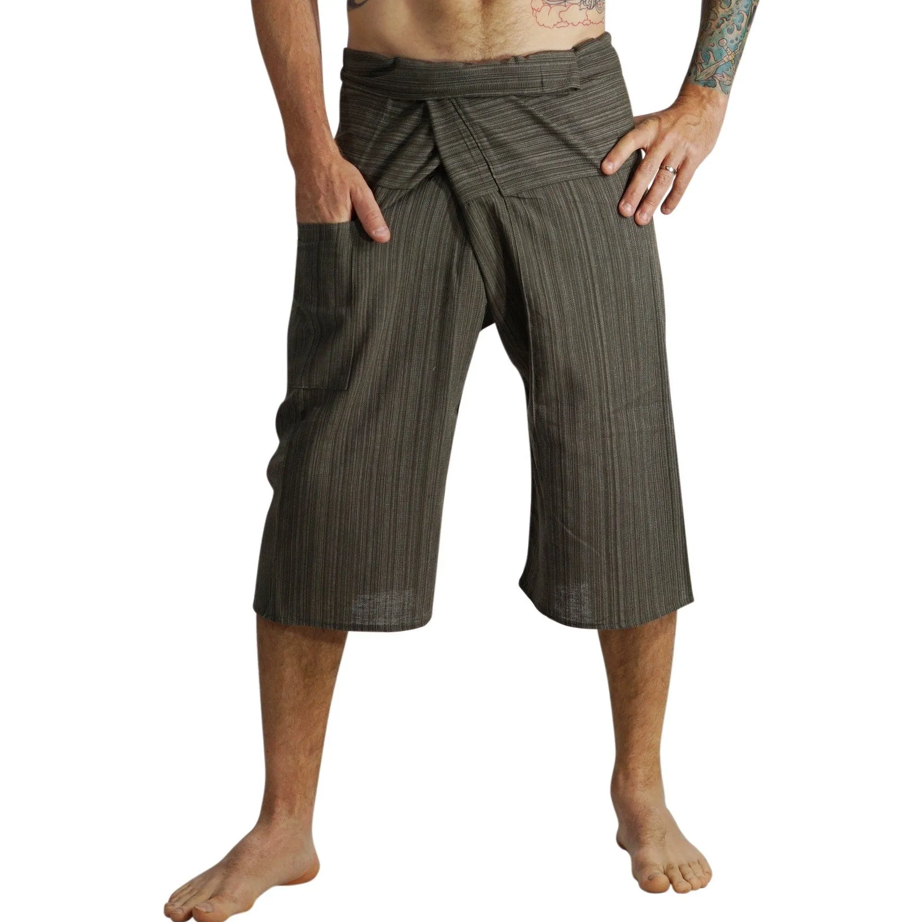 'Short Thai Fisherman Pants' - Striped Green