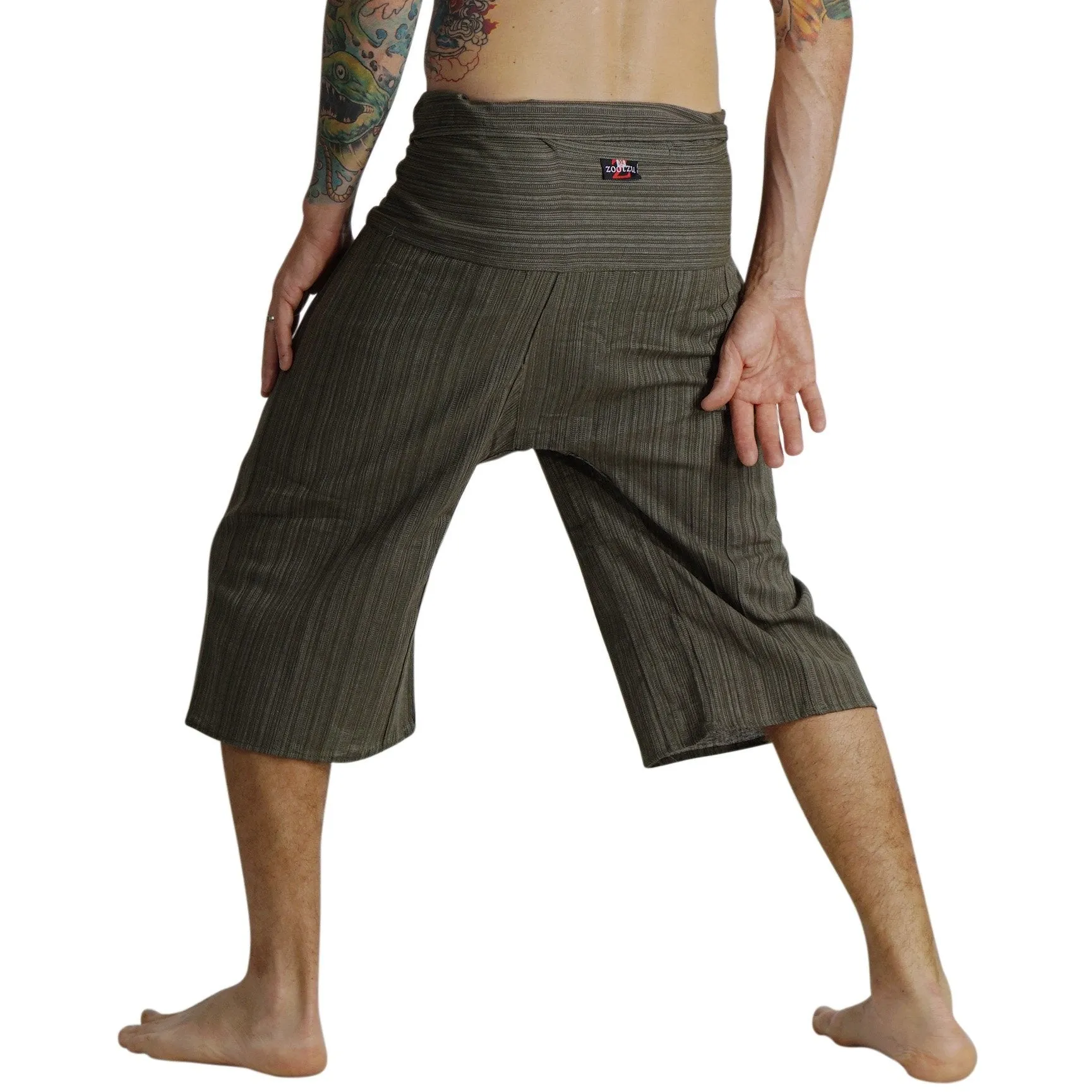 'Short Thai Fisherman Pants' - Striped Green