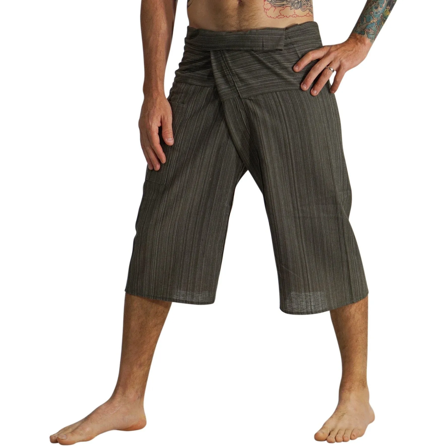 'Short Thai Fisherman Pants' - Striped Green