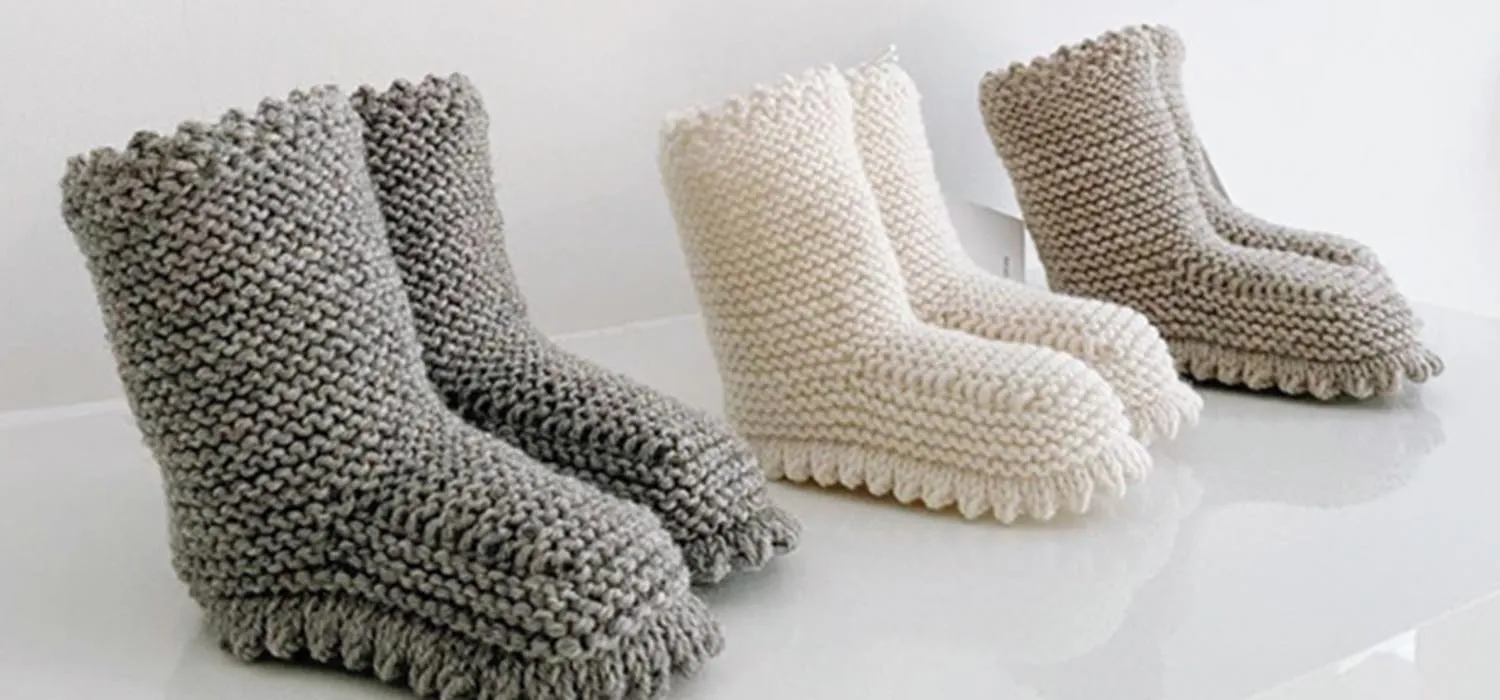Strickschuhe Boots Creme