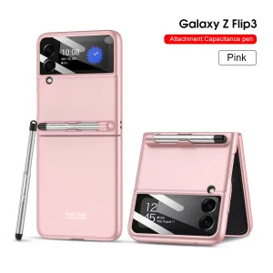 Ultra-thin With Capacitive Pen Plastic Case For Samsung Galaxy Z Flip 3 5G Screen Protector Hard Cover For Galaxy Flip3 Case