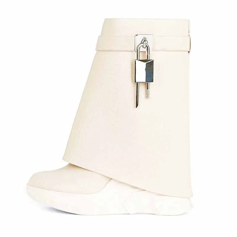 Women‘s Shark Lock Platform Ankle Boots Winter Bootie
