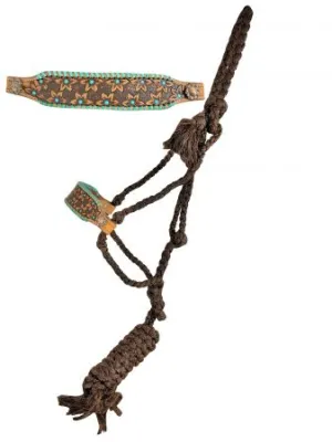 Woven Brown nylon mule tape halter with tooled medium oil flower noseband.